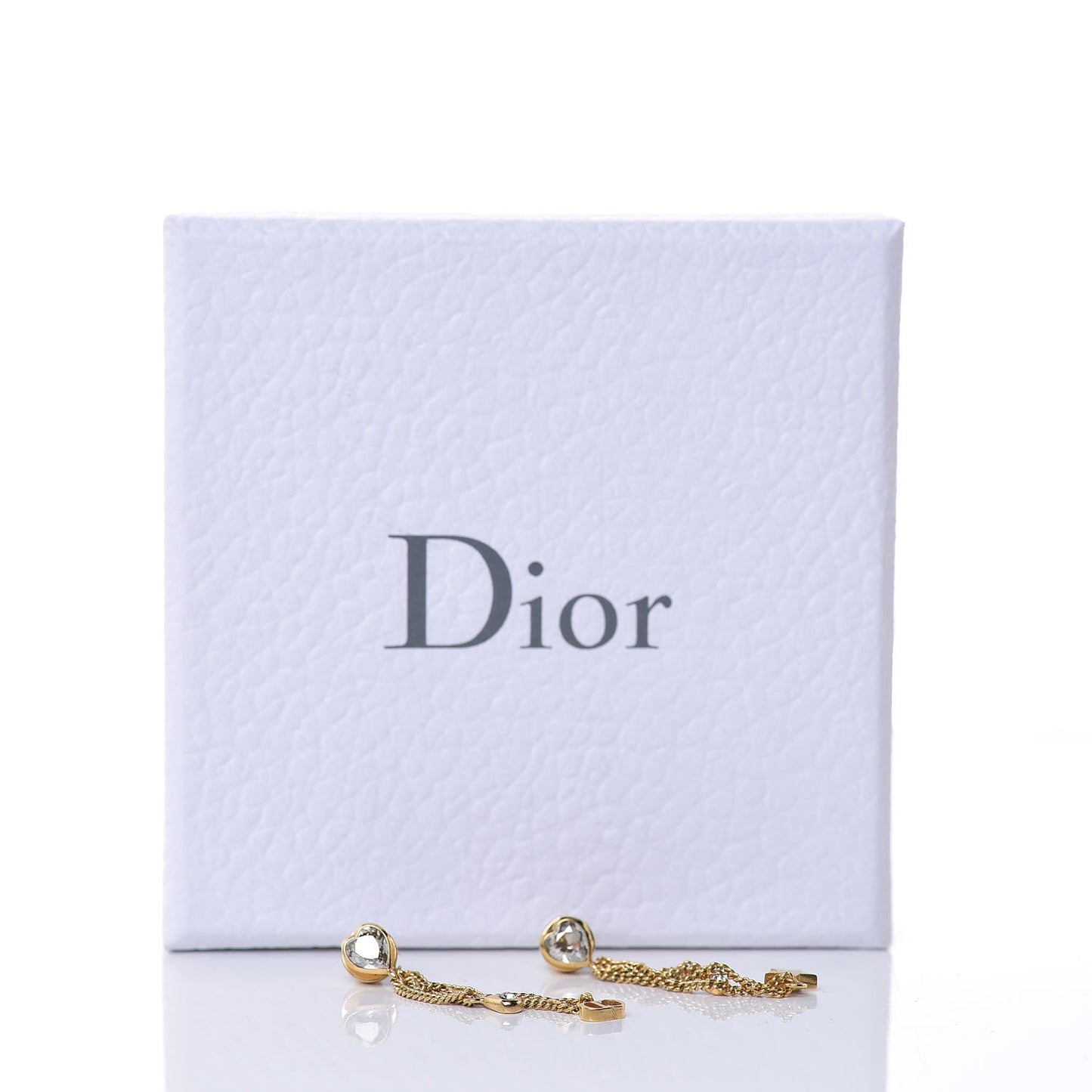 Crystal Heart Dangle Chain Earrings Gold