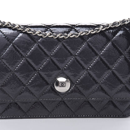 Chanel Patent Metallic Crumpled Calfskin Quilted Wallet On Chain WOC Navy 9 of 12
