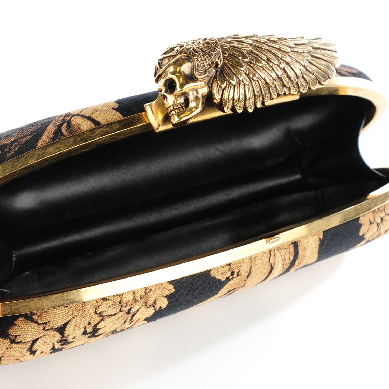 Alexander McQueen Silk Gibbons Printed Hell's Knuckle Duster Clutch Black Gold 7 of 10