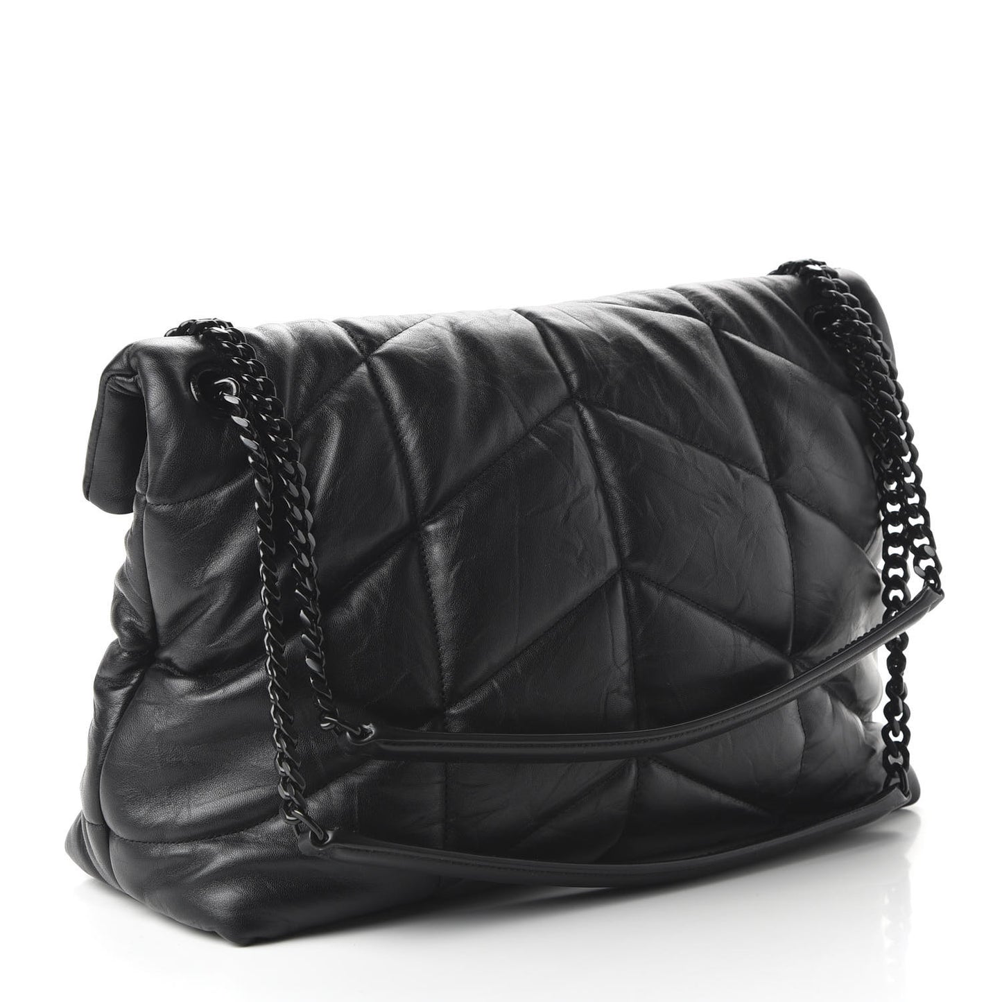 Lambskin Quilted Medium Loulou Puffer Monogram Chain Satchel Black