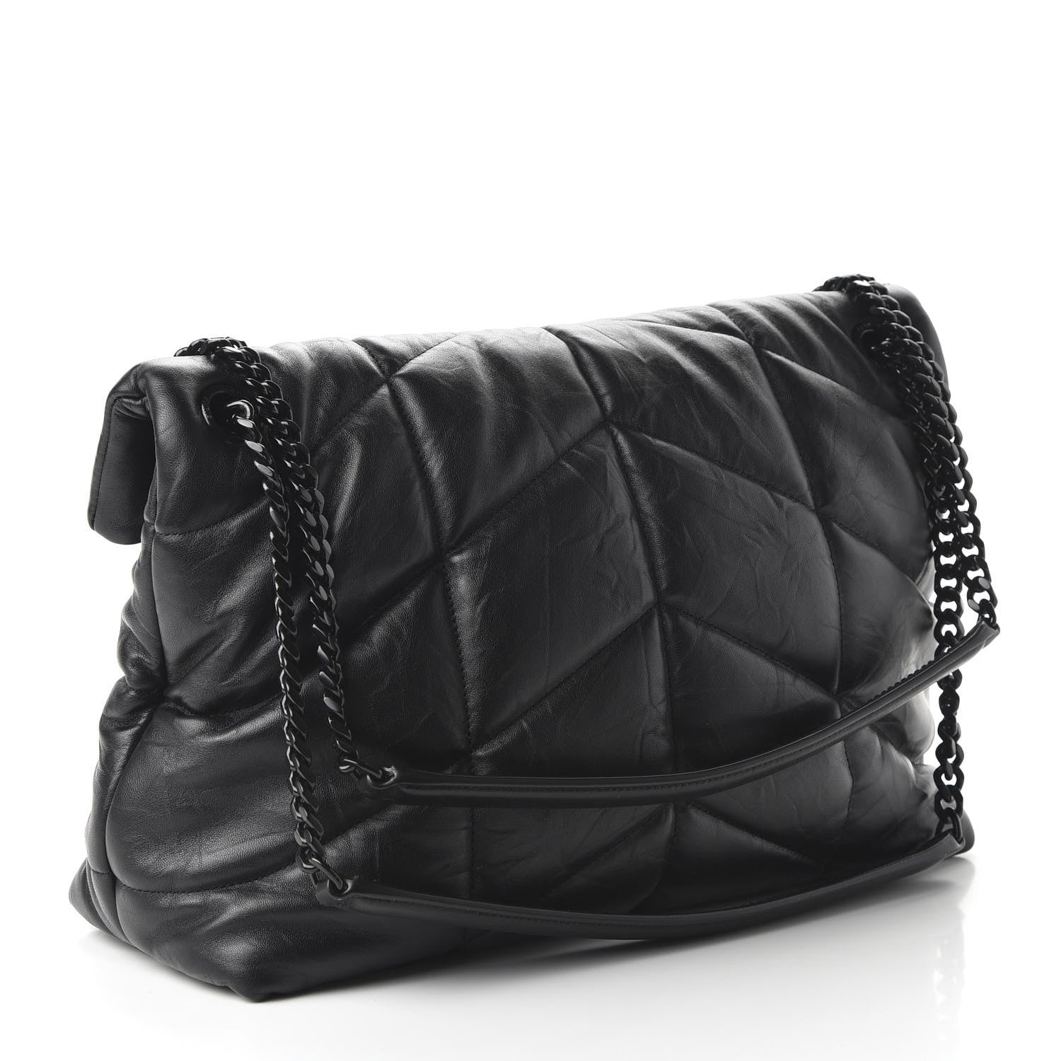 Saint Laurent Lambskin Quilted Medium Loulou Puffer Monogram Chain Satchel Black 3 of 9
