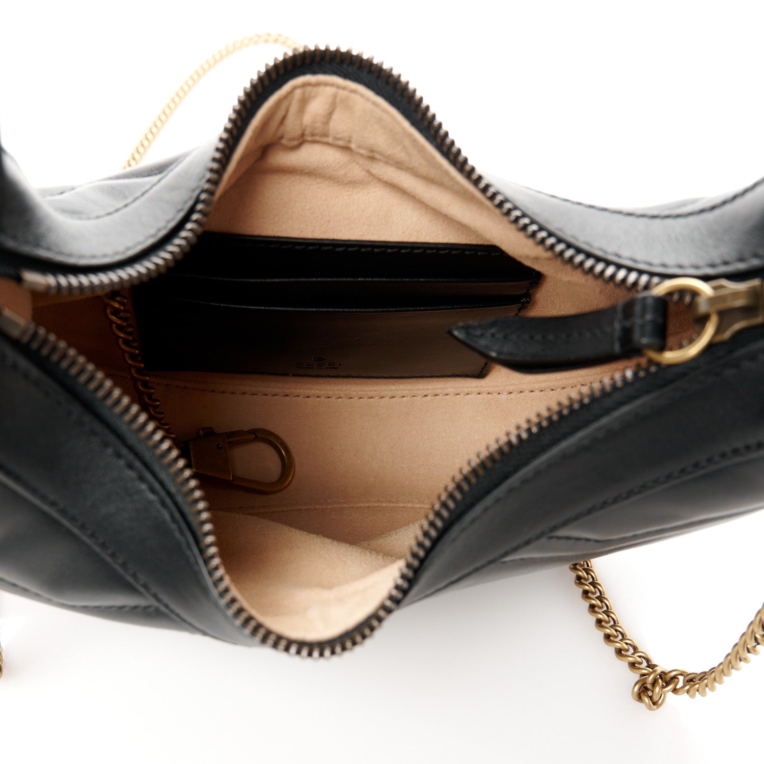 Gucci Calfskin Matelasse Chevron Mini GG Marmont Half Moon Hobo Black 5 of 11