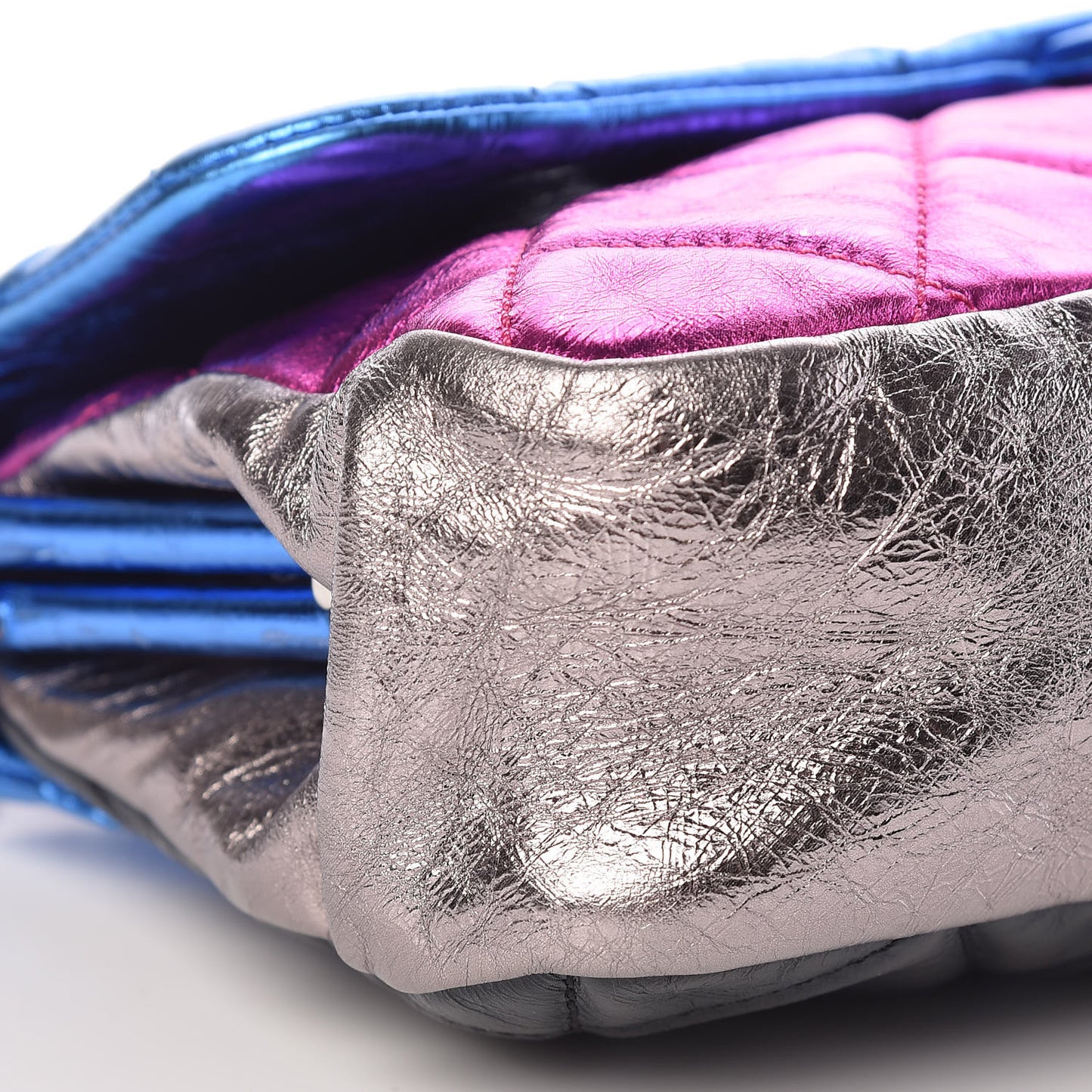 Metallic Calfskin Quilted Modern Chain Flap Frame Bag Multicolor