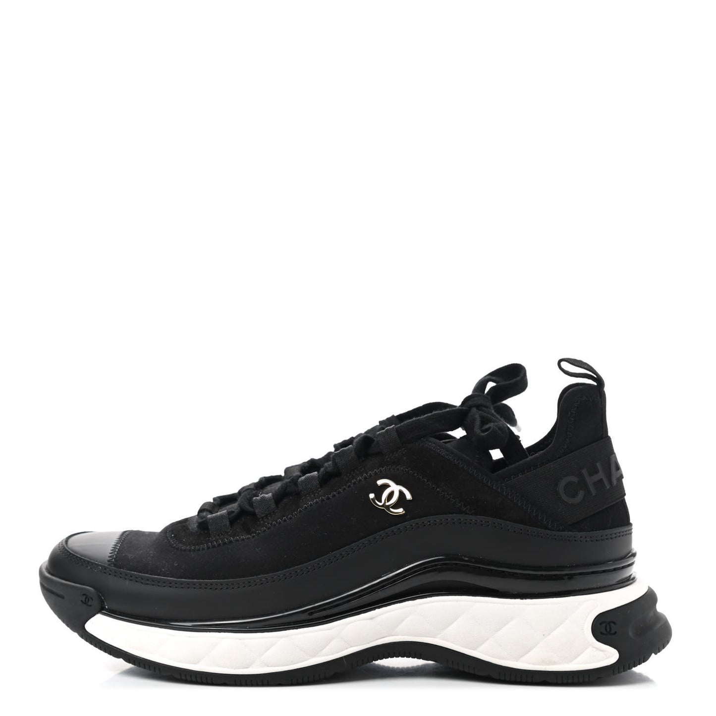 Velvet Calfskin Mixed Fibers CC Sneakers 39.5 Black
