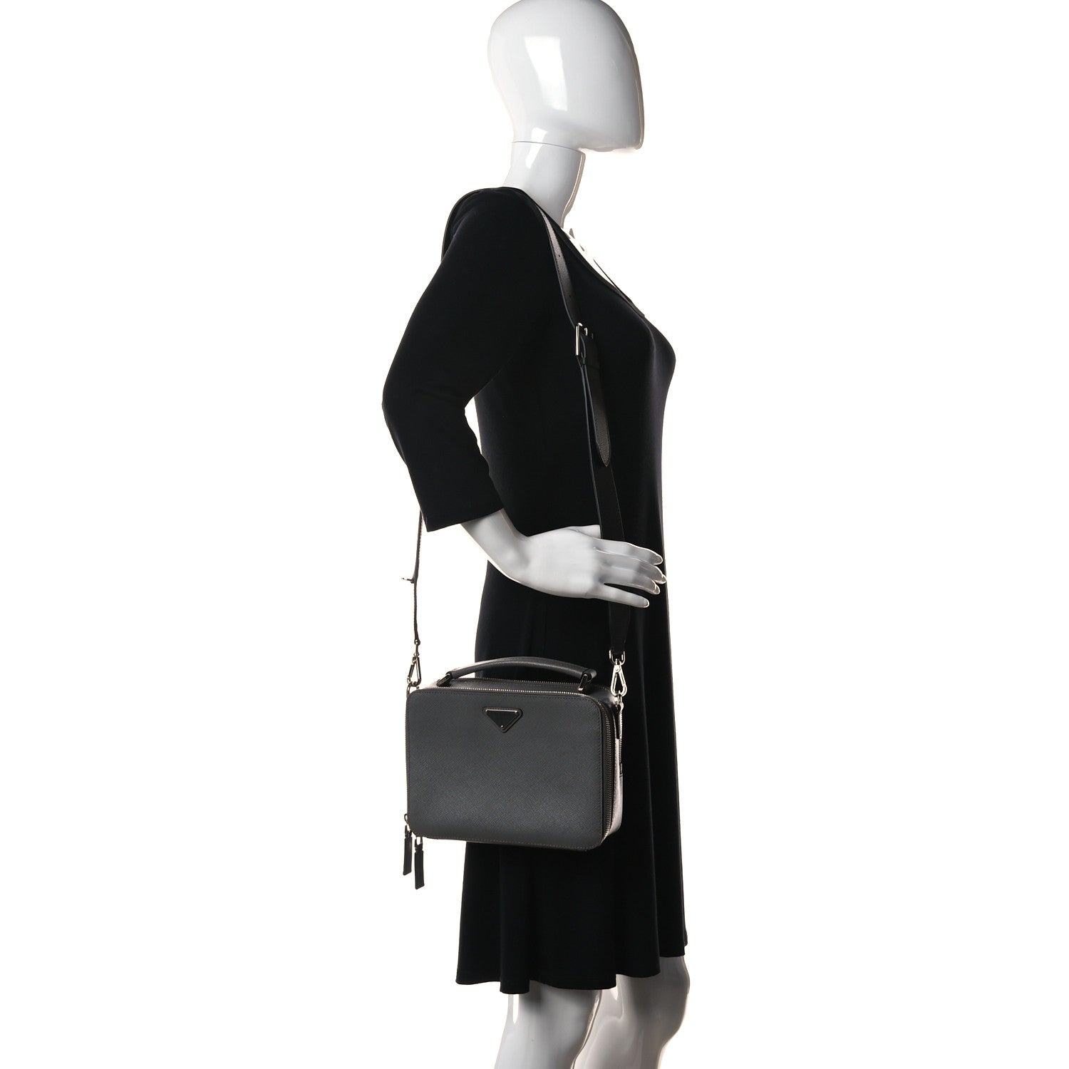 Prada Saffiano Travel Medium Brique Crossbody Bag Marmo 2 of 12