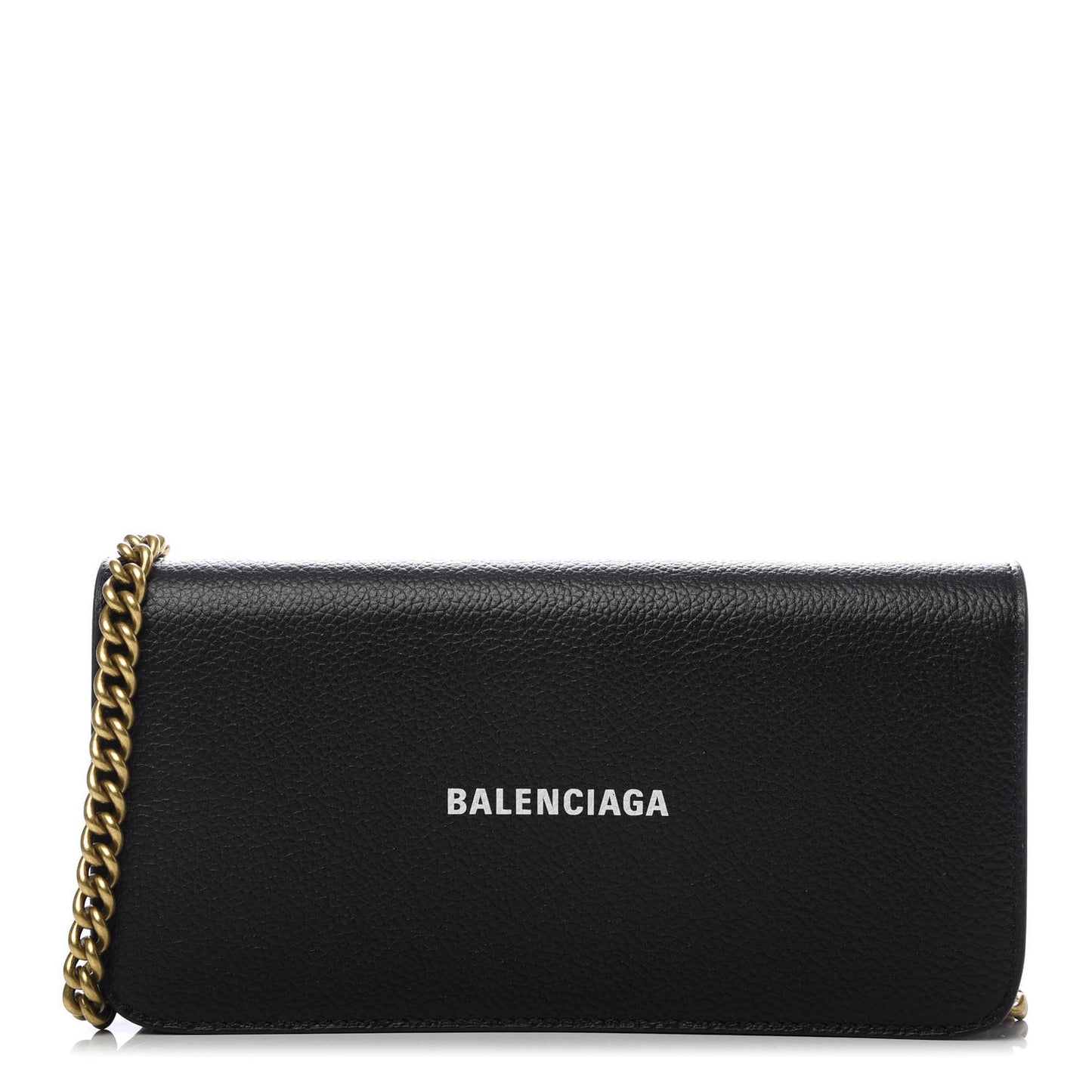 Grained Calfskin Logo Cash Continental Wallet on Chain Black White