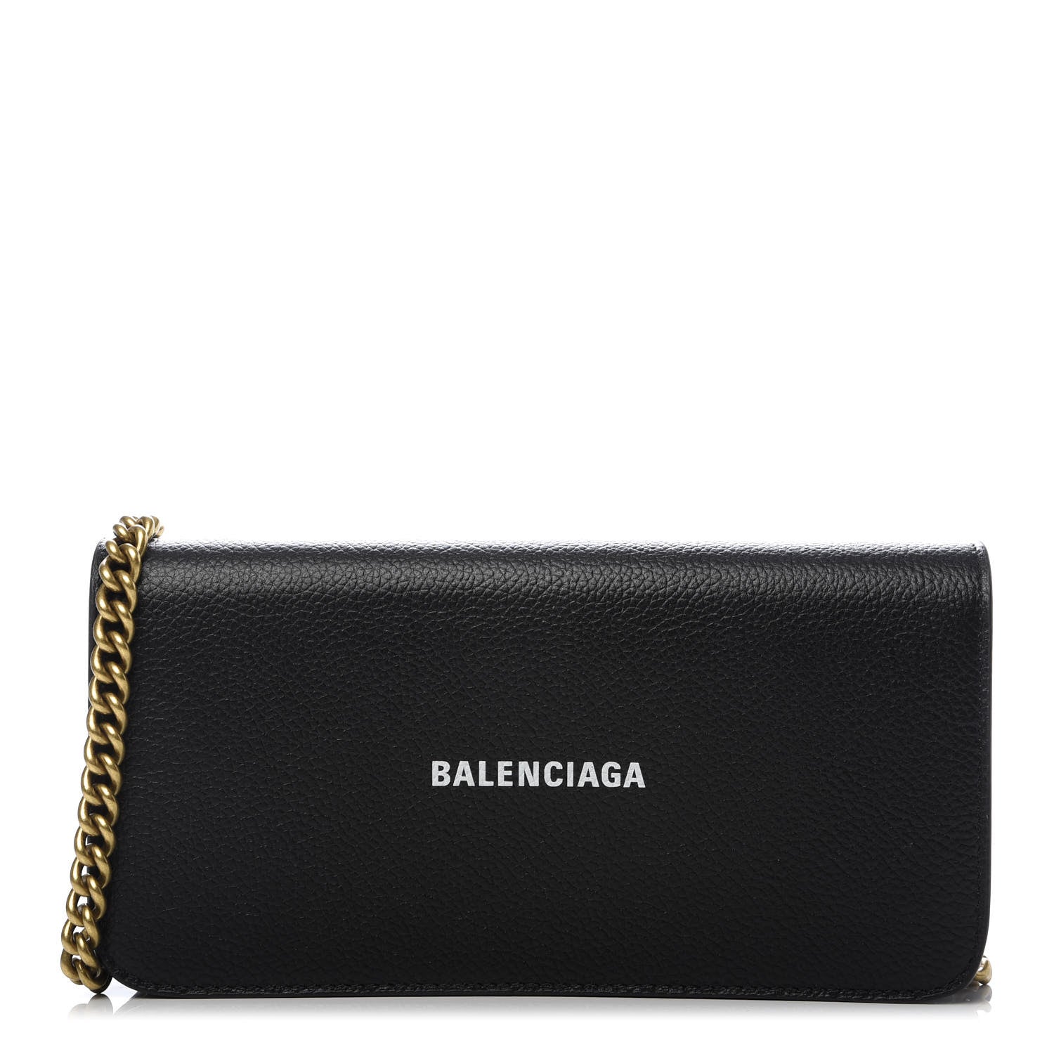 Balenciaga Grained Calfskin Logo Cash Continental Wallet on Chain Black White 1 of 9