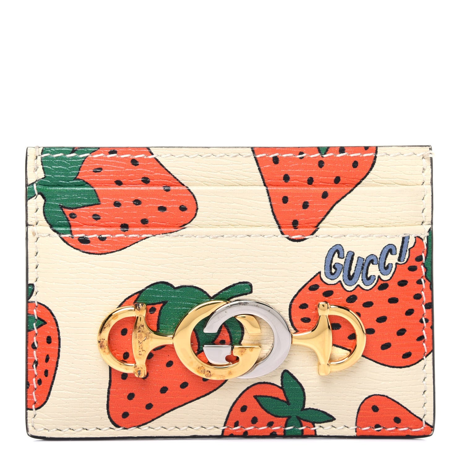 Gucci Calfskin Strawberry Print Zumi Case Case Ivory Red 1 of 12