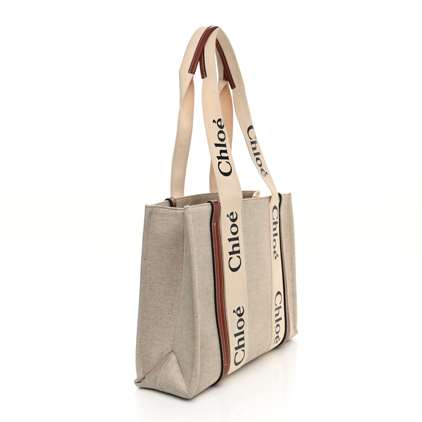 Cotton Calfskin Medium Woody Ribbon Tote White Brown