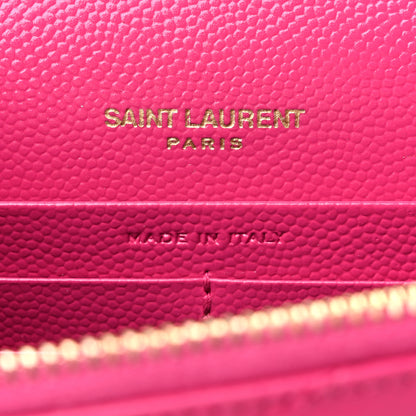 Saint Laurent Grain De Poudre Matelasse Chevron Monogram Envelope Chain Wallet Fresh Fuchsia 6 of 9