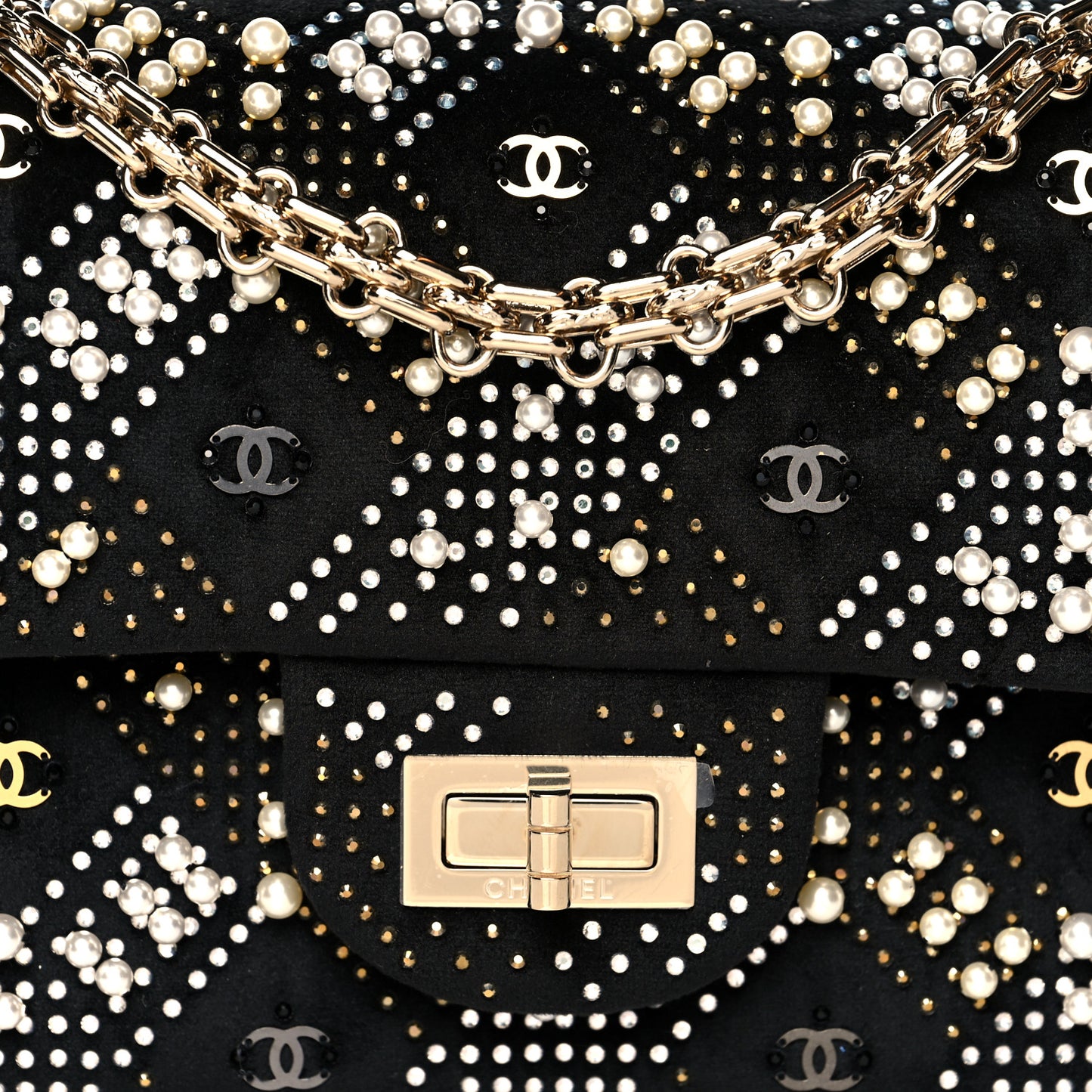 Velvet Pearl Crystal Embellished 2.55 Mini Reissue Flap Black