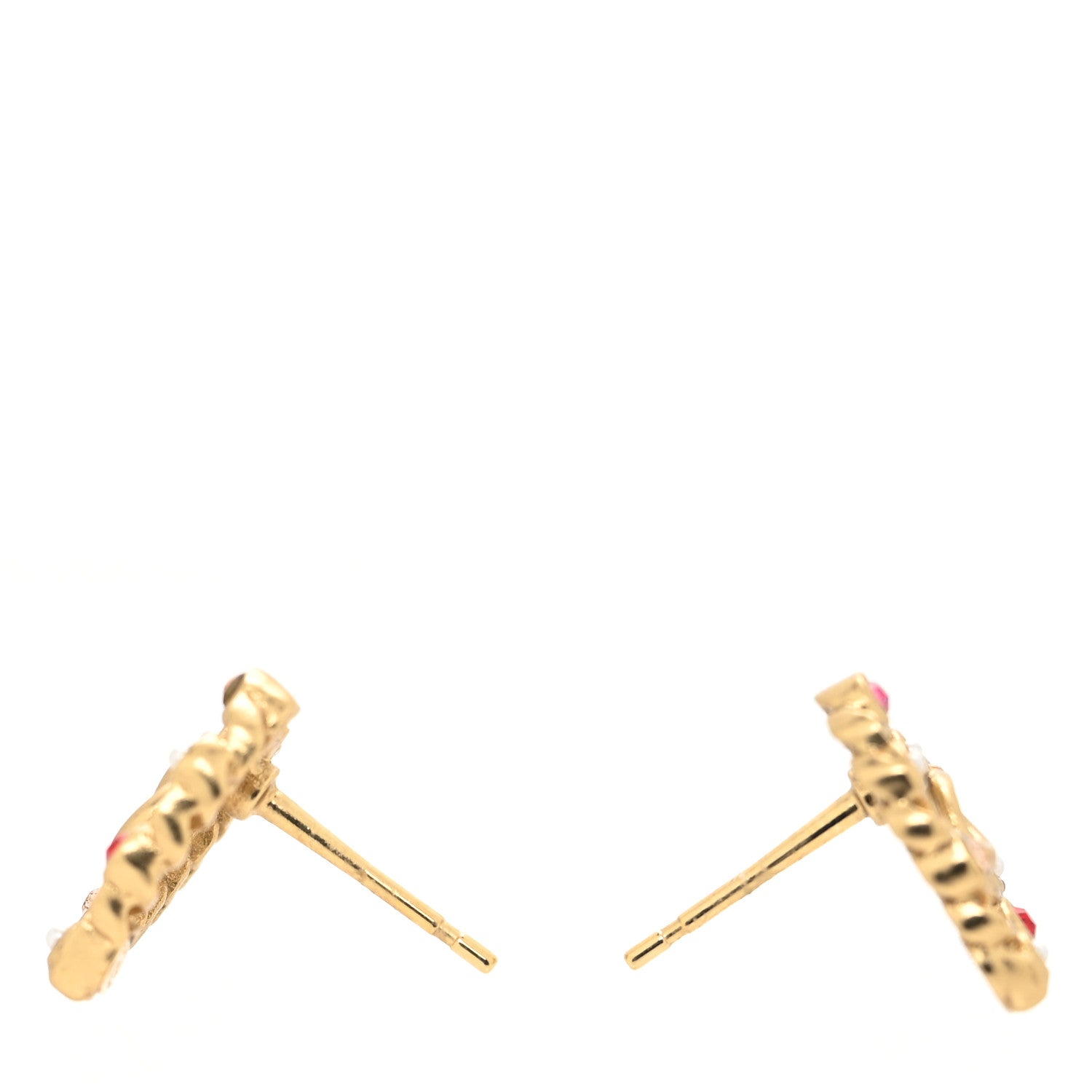 Chanel Pearl Crystal CC Heart Earrings Gold Multicolor 3 of 4
