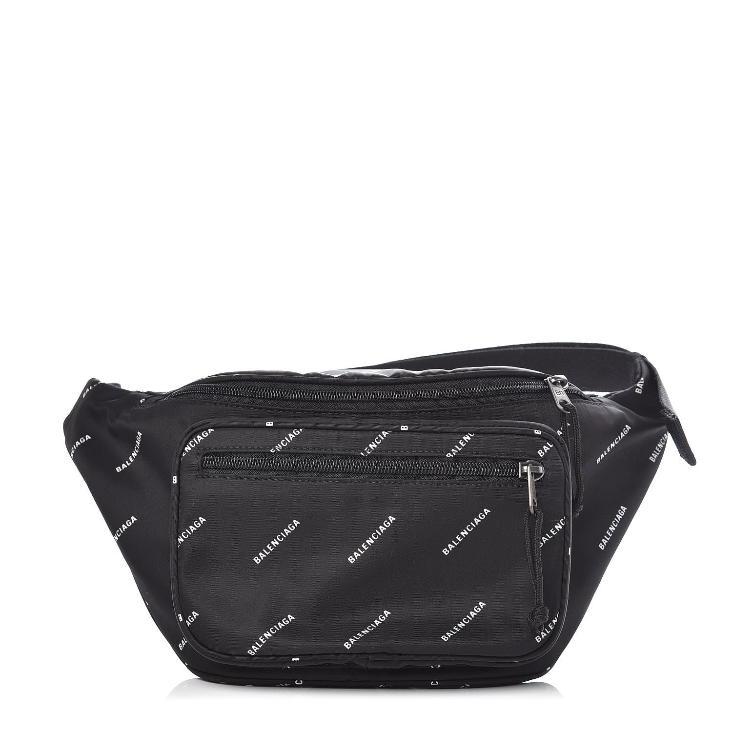 Balenciaga Twill Nylon Allover Logo Explorer Beltpack Black White 1 of 7