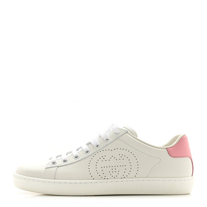 Gucci Calfskin Interlocking G Perforated Womens Ace Sneakers 38 White Rose 1 of 9