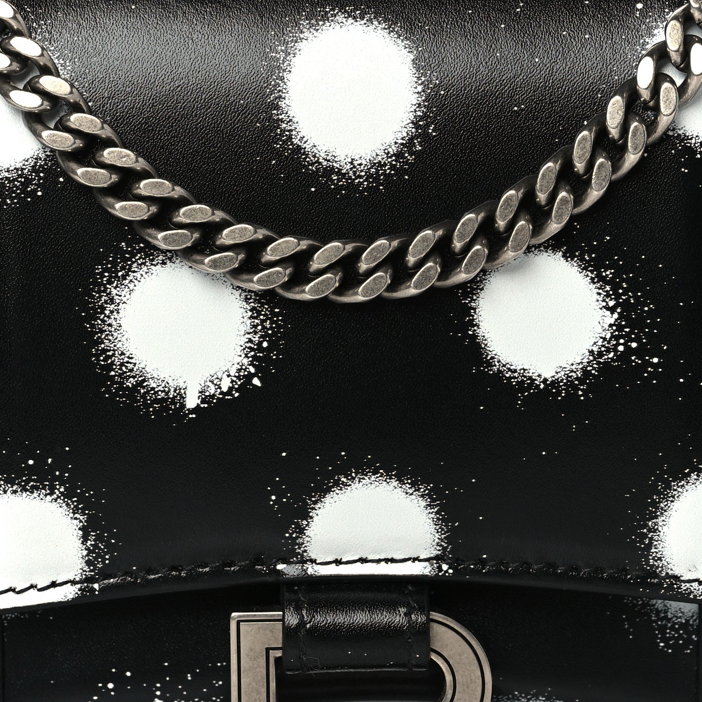 Shiny Box Calfskin Polka Dot Hourglass Chain Bag Black White