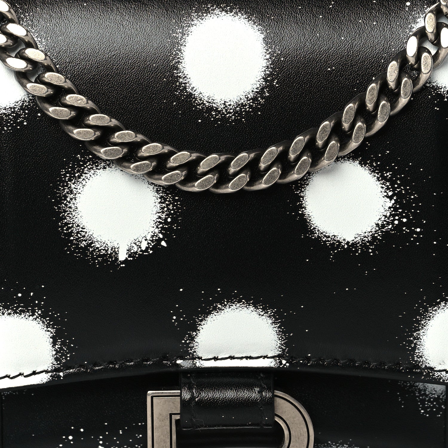 Balenciaga Shiny Box Calfskin Polka Dot Hourglass Chain Bag Black White 7 of 9