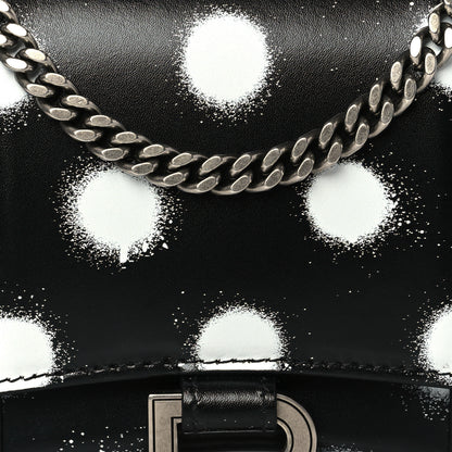 Balenciaga Shiny Box Calfskin Polka Dot Hourglass Chain Bag Black White 7 of 9