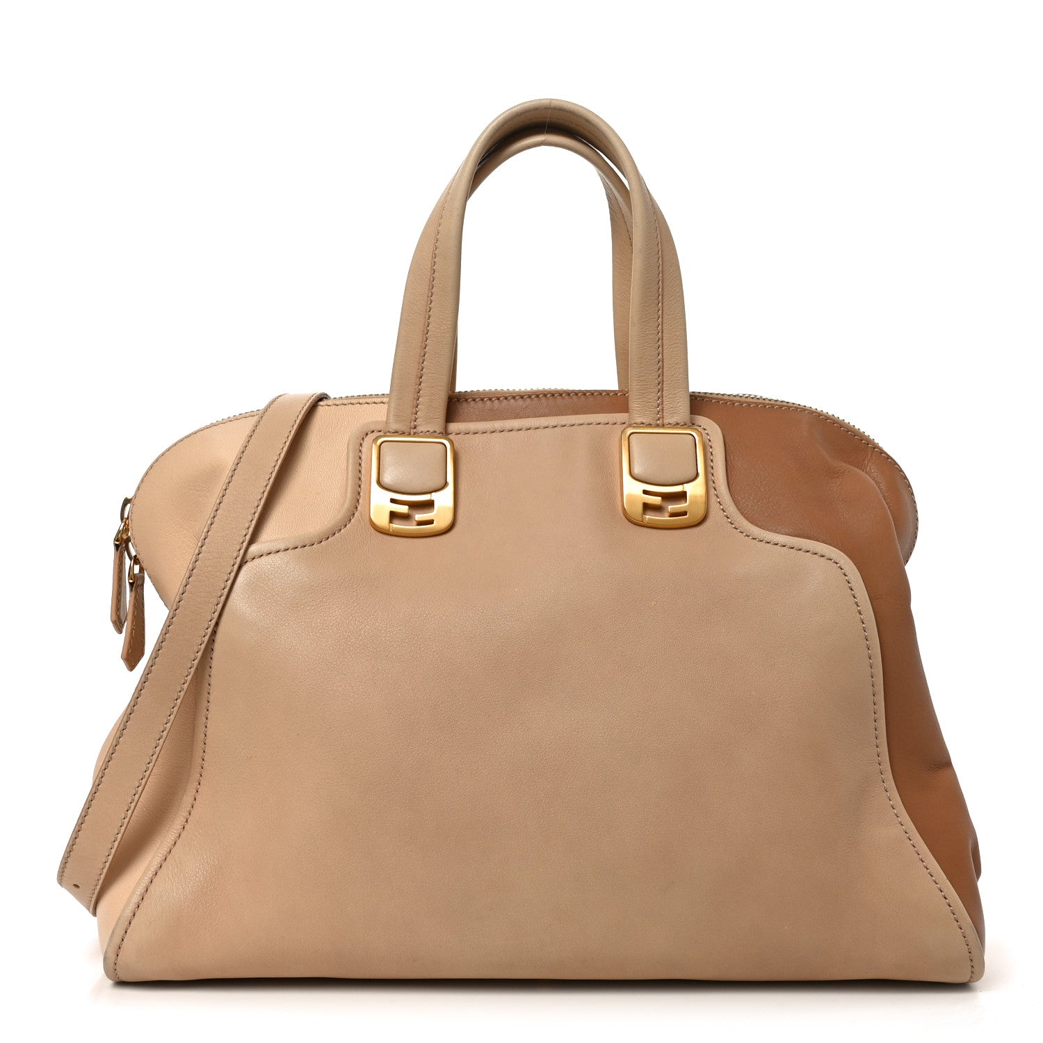 Fendi Capra Vitello Dolce Marmol Colorblock Large Chameleon Tote Cipria Makeup Camel 1 of 10