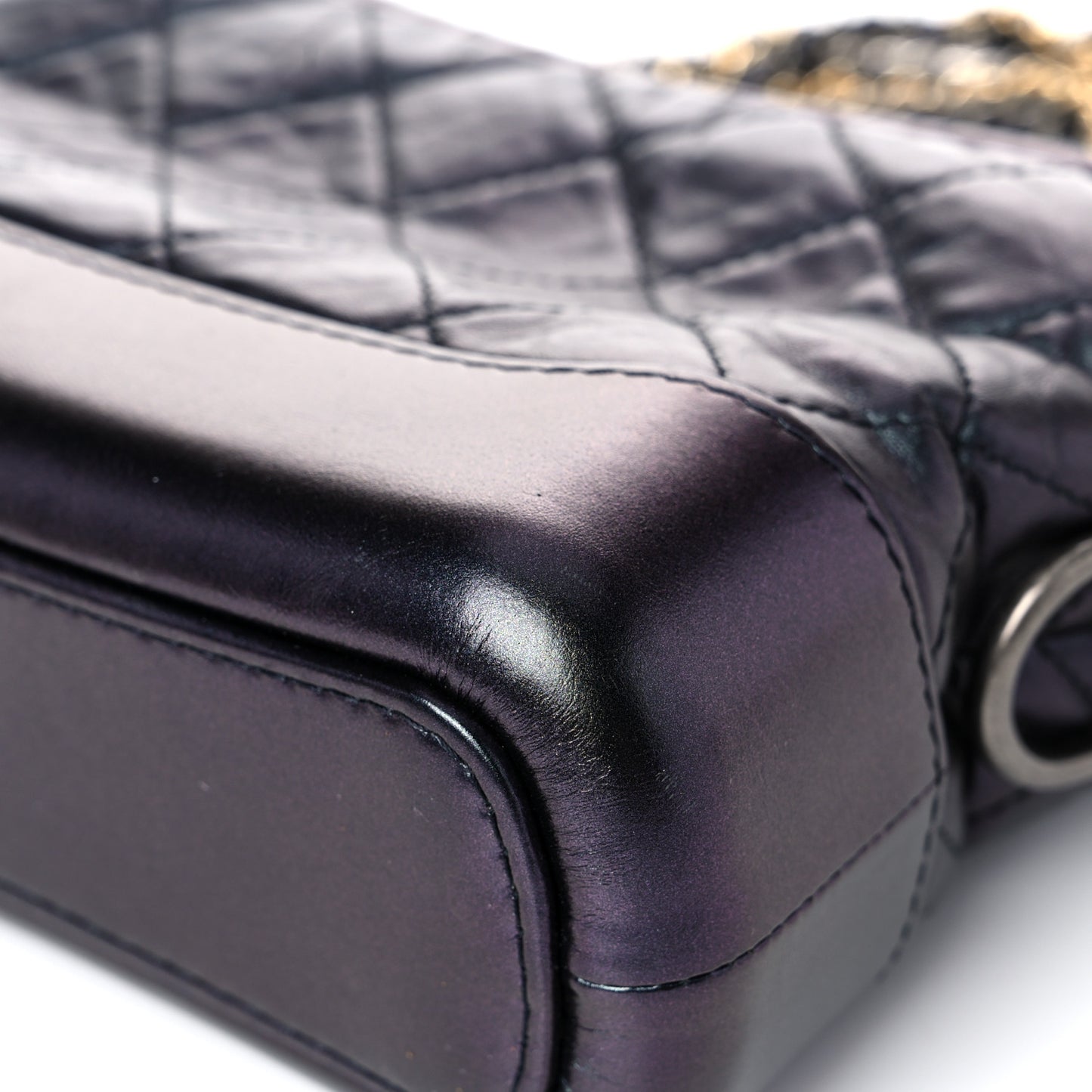 Iridescent Aged Calfskin Quilted Small Gabrielle Hobo Black