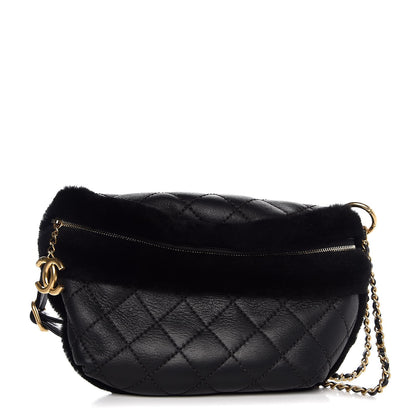 Chanel Calfskin Fur Quilted Waist Bag Fanny Pack Black 1 of 8