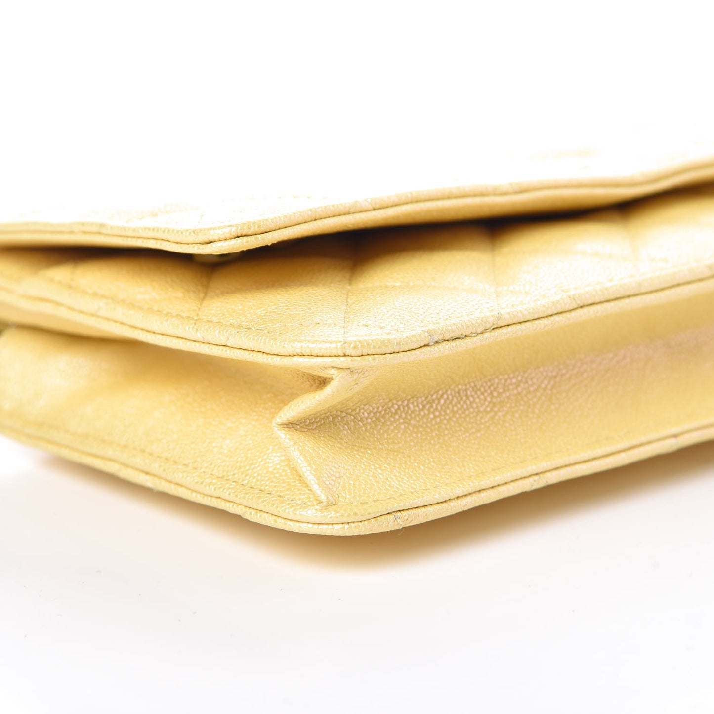 Iridescent Caviar Quilted Wallet on Chain WOC Yellow