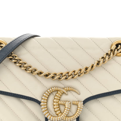 Gucci Vintage Effect Calfskin Matelasse Diagonal Small Torchon GG Marmont Shoulder Bag Mystic White Blue Agata 8 of 13