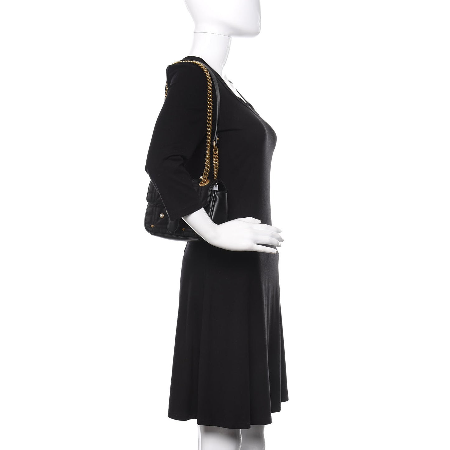 Calfskin Matelasse Studded Mini Pearly GG Marmont Shoulder Bag Black
