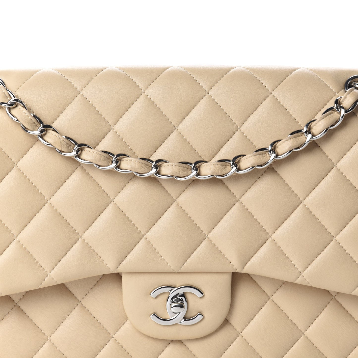 Lambskin Quilted Jumbo Double Flap Beige Clair