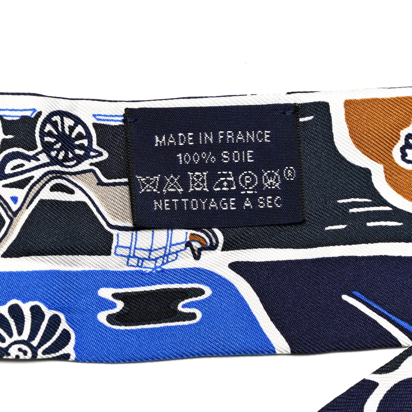 Silk Bingata Sticker Twilly Marine Tabac Bleu Vif
