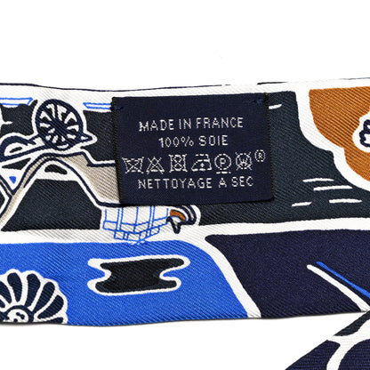 Hermes Silk Bingata Sticker Twilly Marine Tabac Bleu Vif 5 of 5