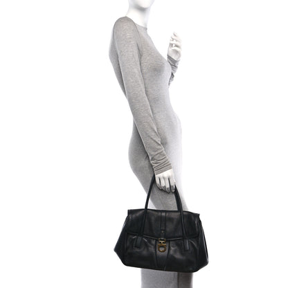 Salvatore Ferragamo Calfskin Perforated Gancini Trifolio Top Handle Bag Black 2 of 10
