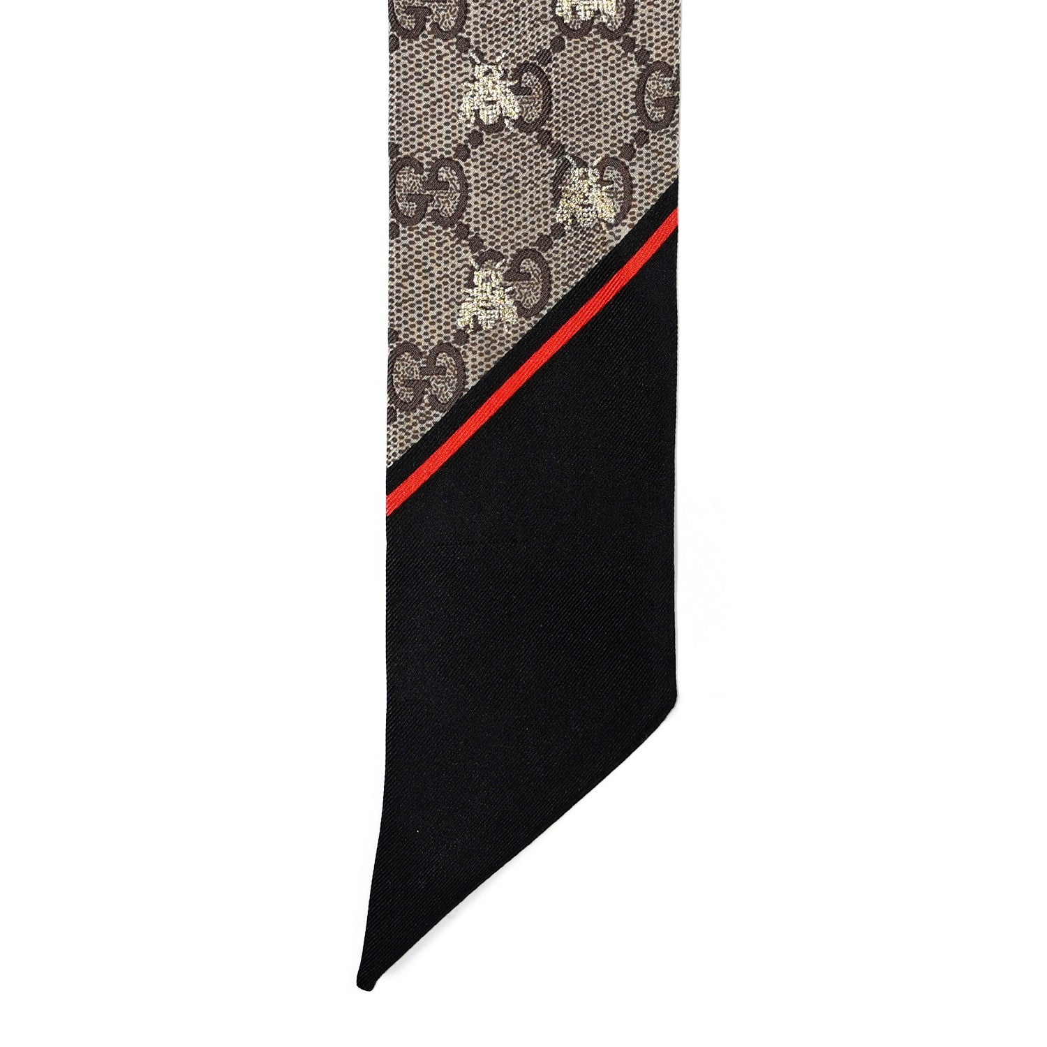 Gucci Silk Twill GG Monogram GG Bee Neck Bow Scarf Black Red 2 of 4