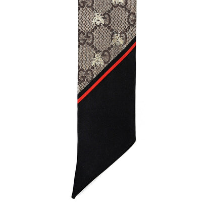 Gucci Silk Twill GG Monogram GG Bee Neck Bow Scarf Black Red 2 of 4