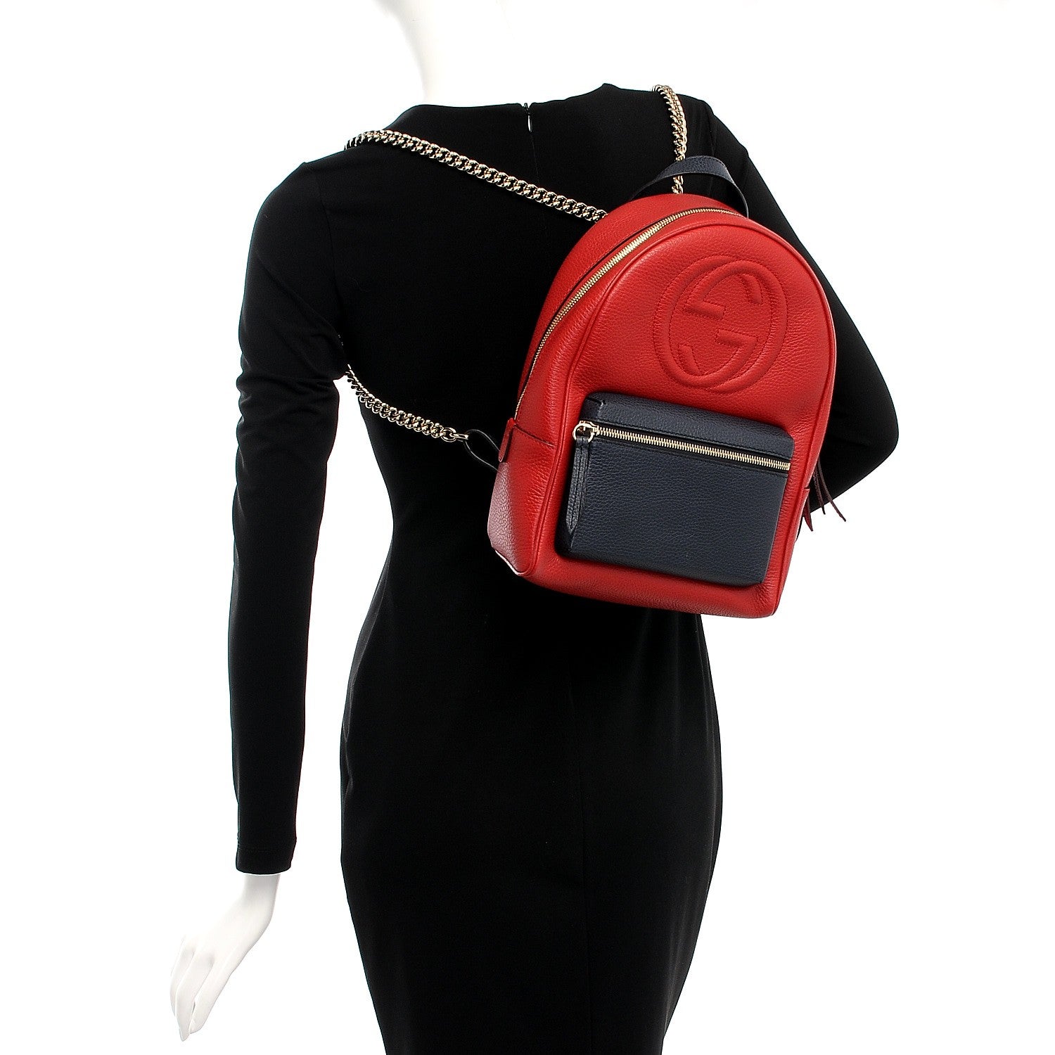 Gucci Pebbled Calfskin Bi-Color Soho Chain Backpack Red Navy 2 of 7