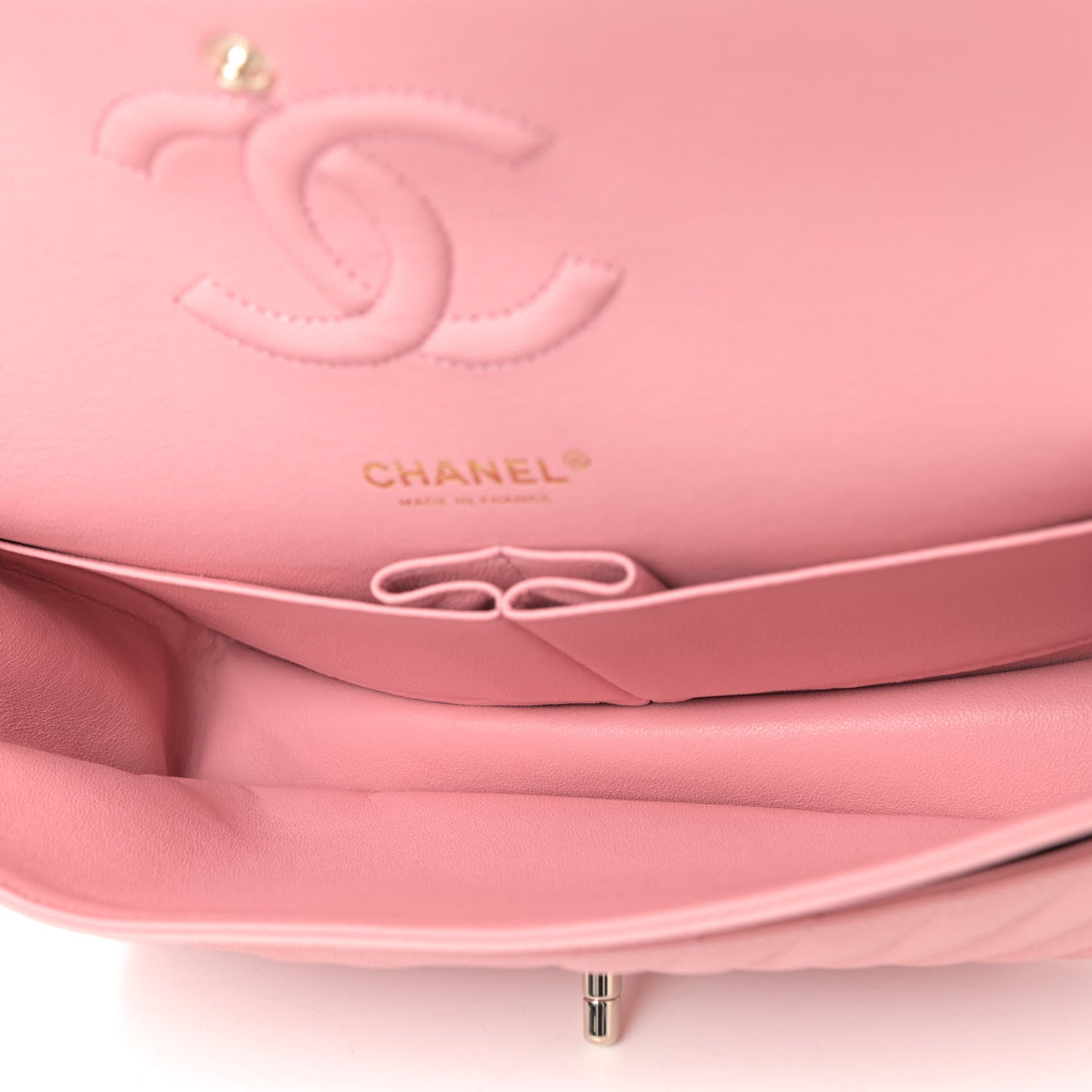 Chanel Caviar Flat Chevron Quilted Medium Double Flap Pink 4 of 5