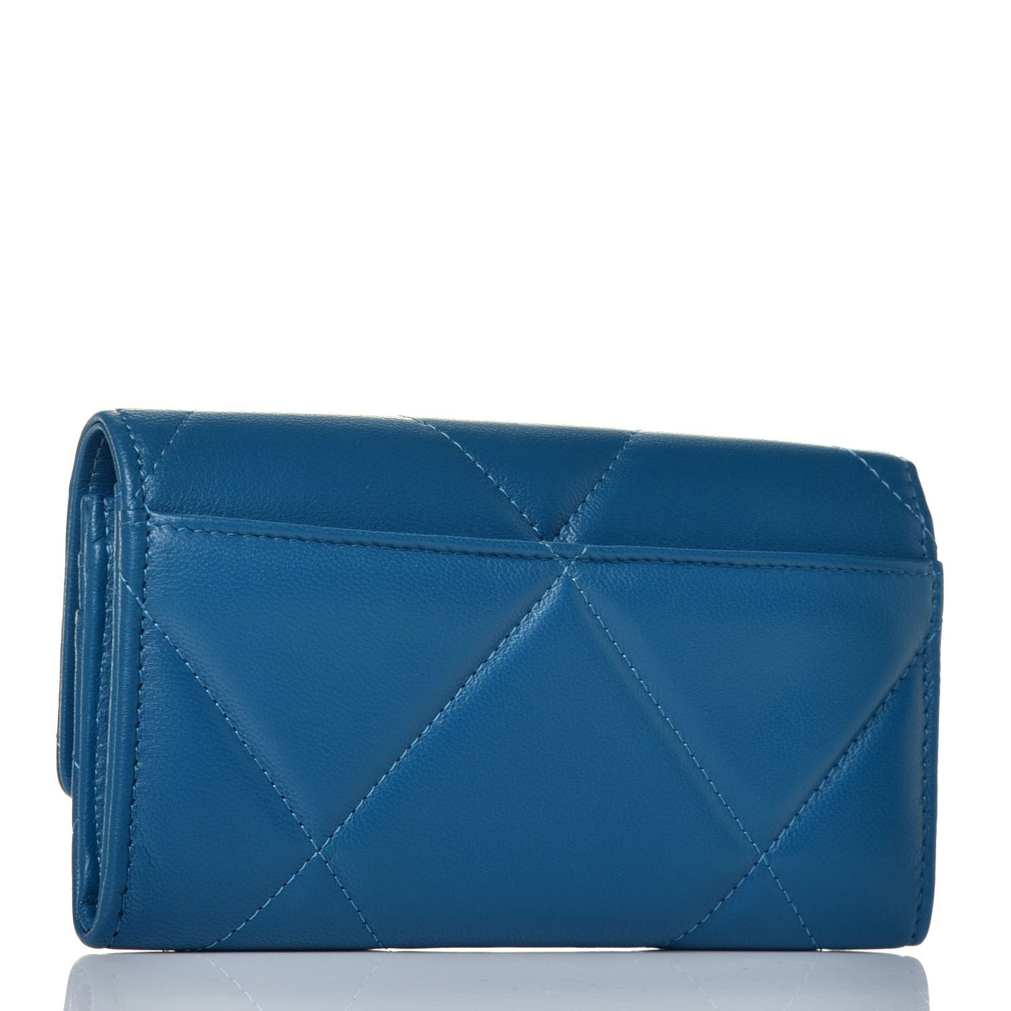 Goatskin Quilted Chanel 19 Flap Wallet Turquoise