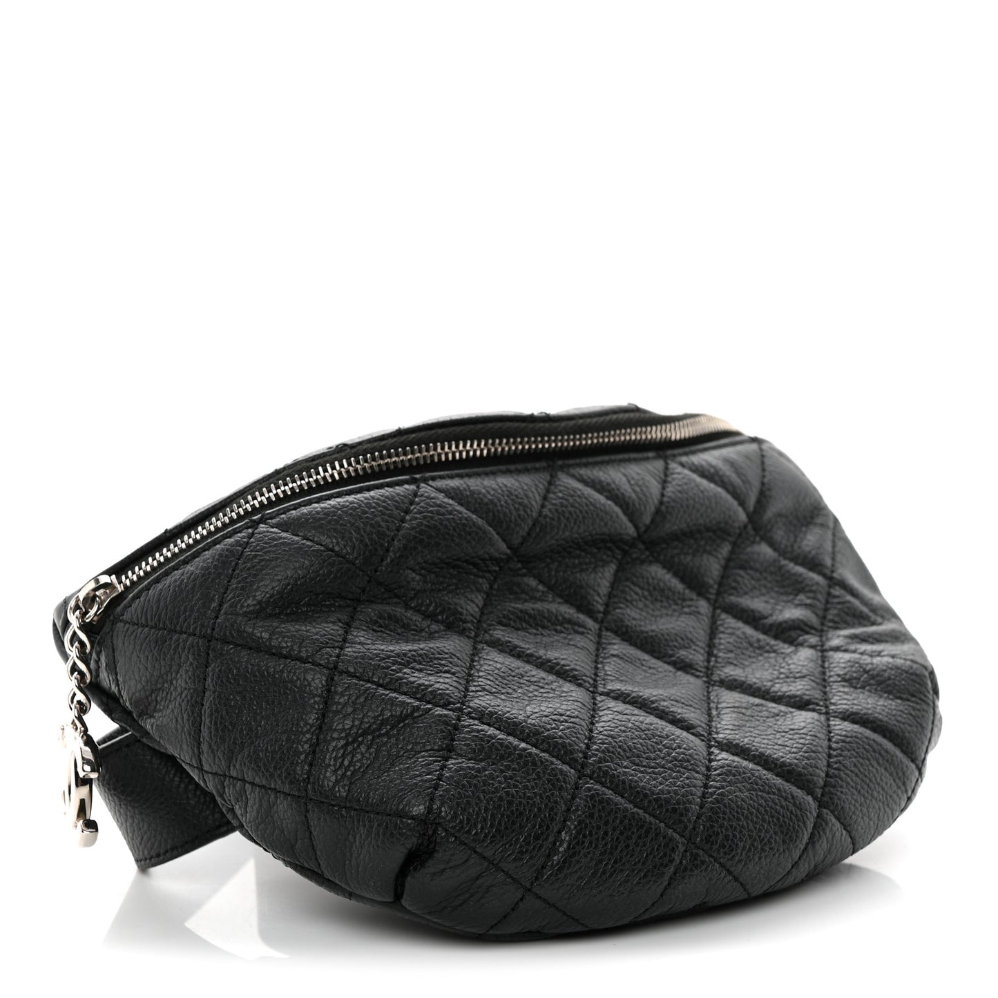 Grained Calfskin Quilted Waist Belt Bag Black