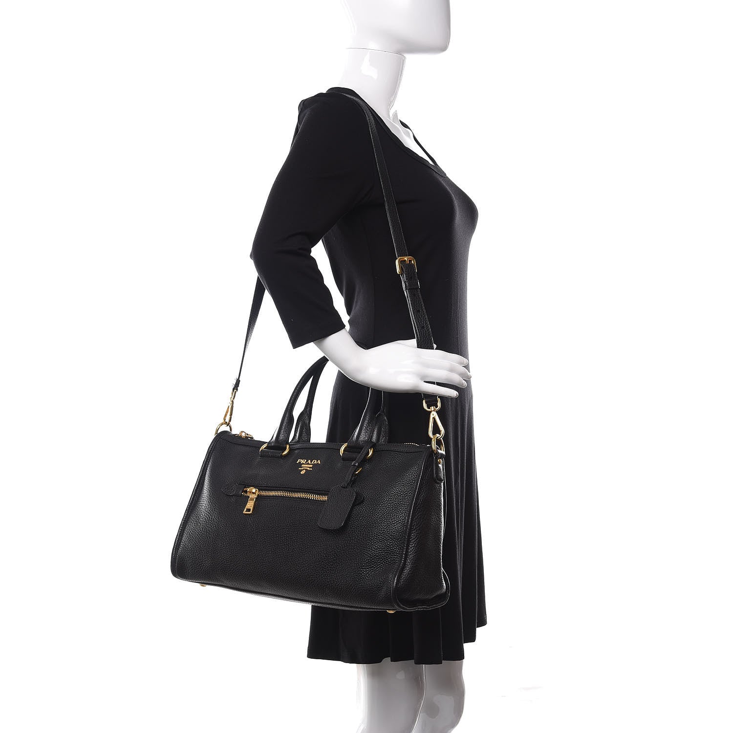 Prada Vitello Daino Shopping Satchel Black 2 of 14
