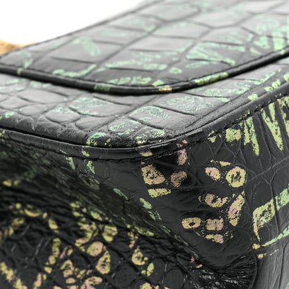 Chanel Calfskin Crocodile Embossed Graffiti 2.55 Mini Cocodile Reissue Flap Black Pink 15 of 16