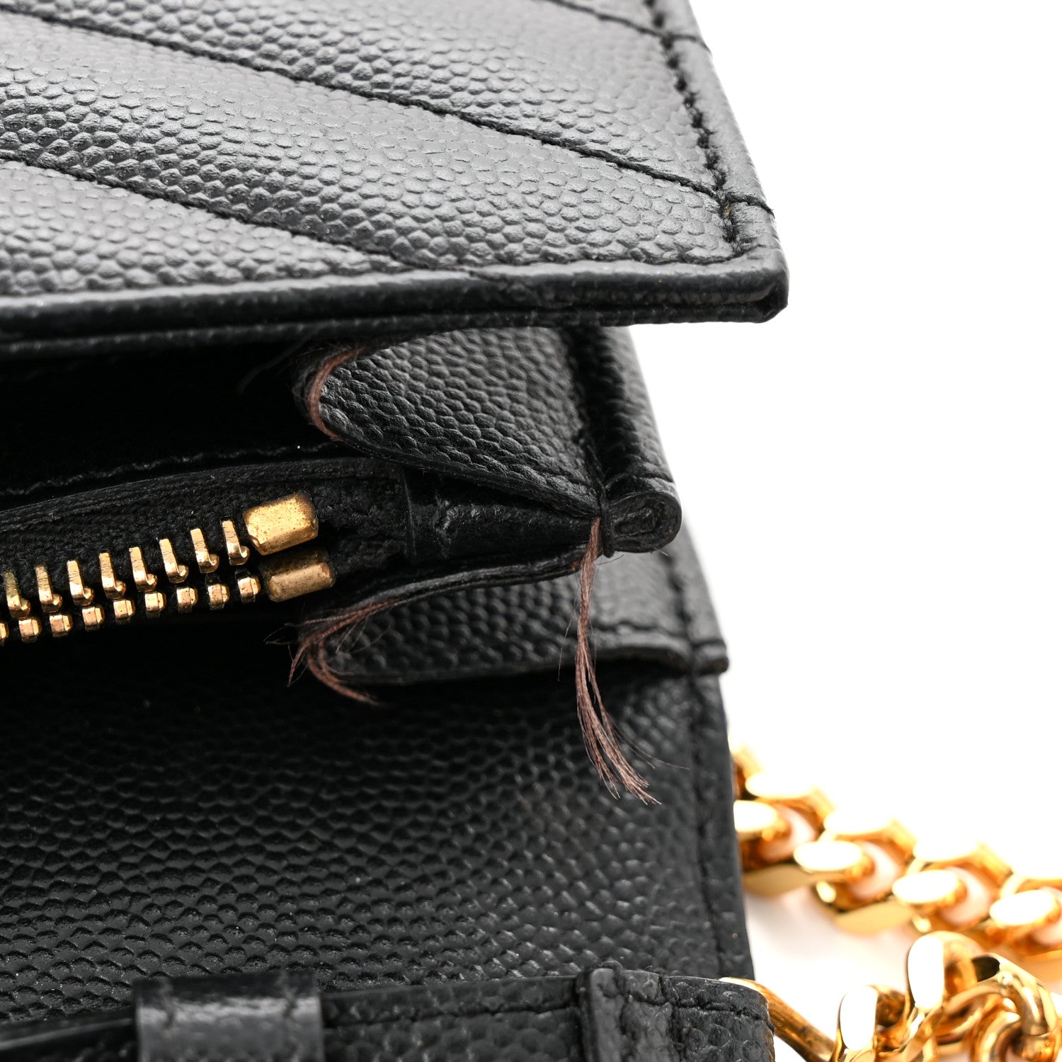 Saint Laurent Grain De Poudre Matelasse Chevron Monogram Chain Wallet Black 11 of 12