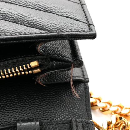 Saint Laurent Grain De Poudre Matelasse Chevron Monogram Chain Wallet Black 11 of 12