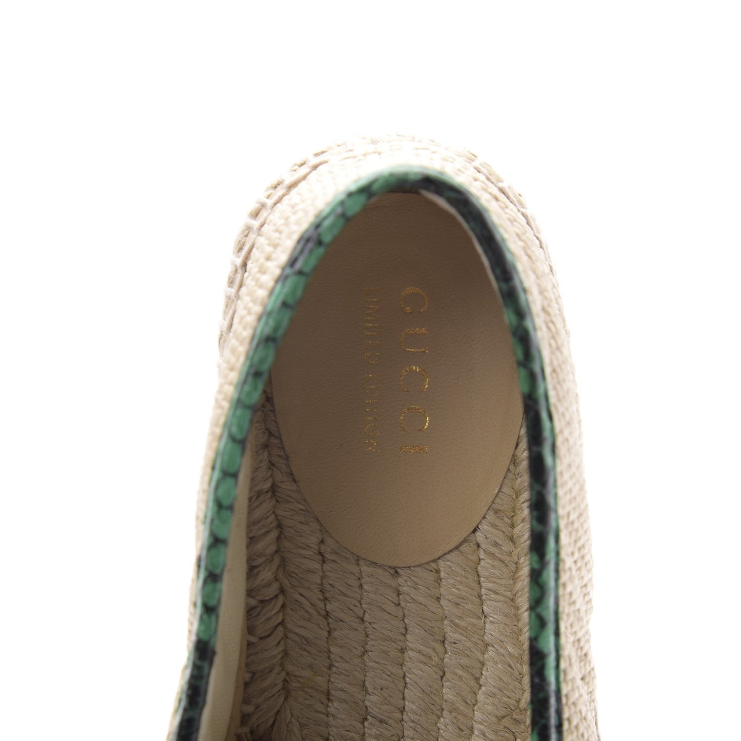 Straw Elaphe Matelasse GG Marmont Espadrilles 37.5 Natural New Shamarock