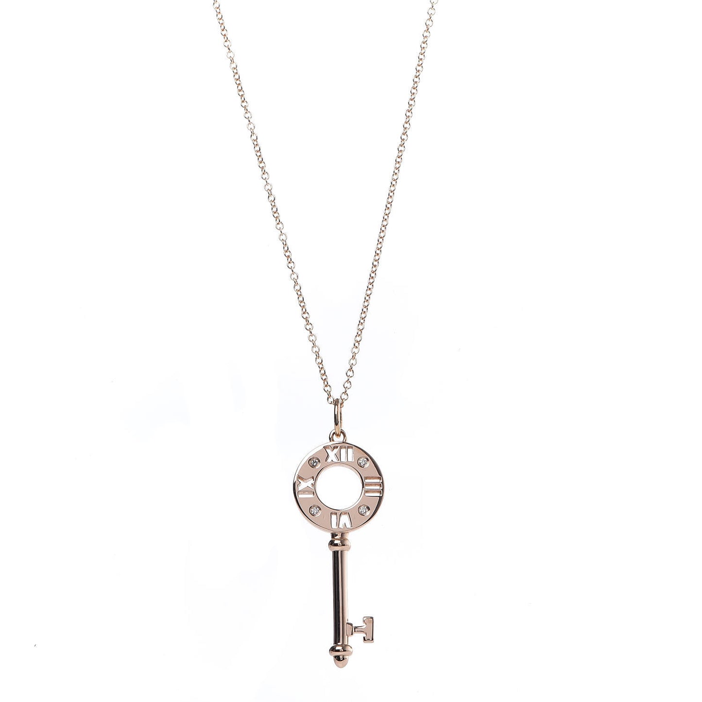 18K Rose Gold Diamond Atlas Pierced Key Pendant Necklace