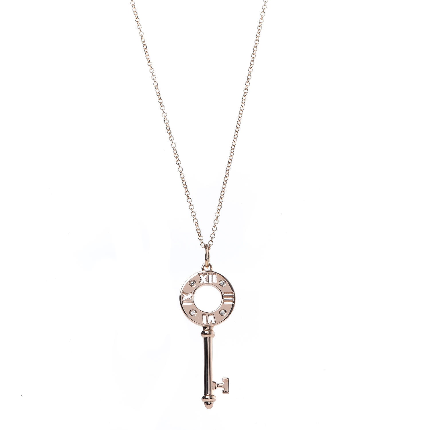 Tiffany 18K Rose Gold Diamond Atlas Pierced Key Pendant Necklace 1 of 8