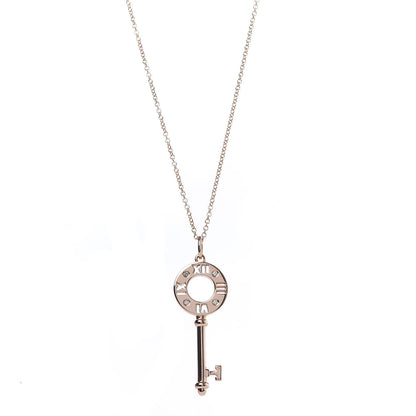 Tiffany 18K Rose Gold Diamond Atlas Pierced Key Pendant Necklace 1 of 8