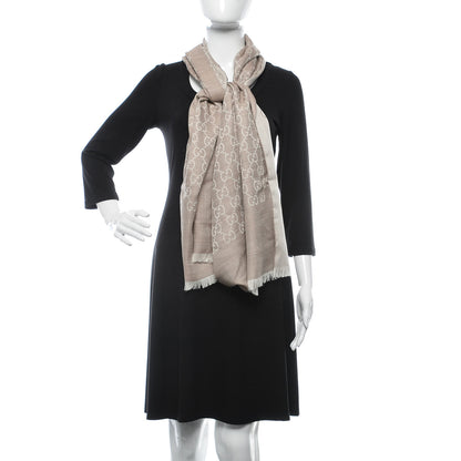 Gucci Wool Silk GG Monogram GGNat Scarf Sand 2 of 5