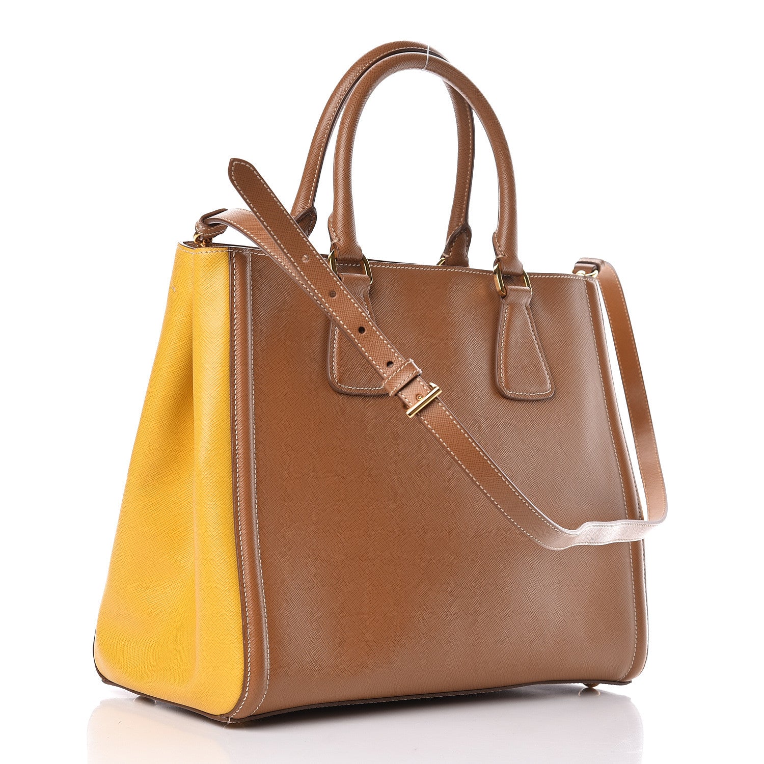 Prada Saffiano Lux Medium Bi-Color Tote Caramel Mimosa 3 of 13