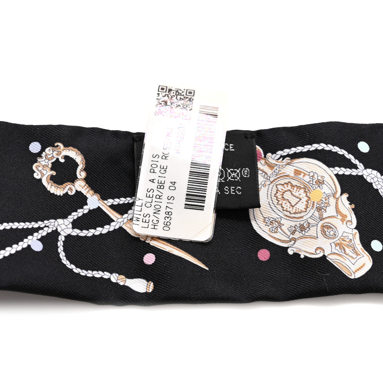 Hermes Silk Les Cles A Pois Twilly Black Beige Rose Multicolor 4 of 4