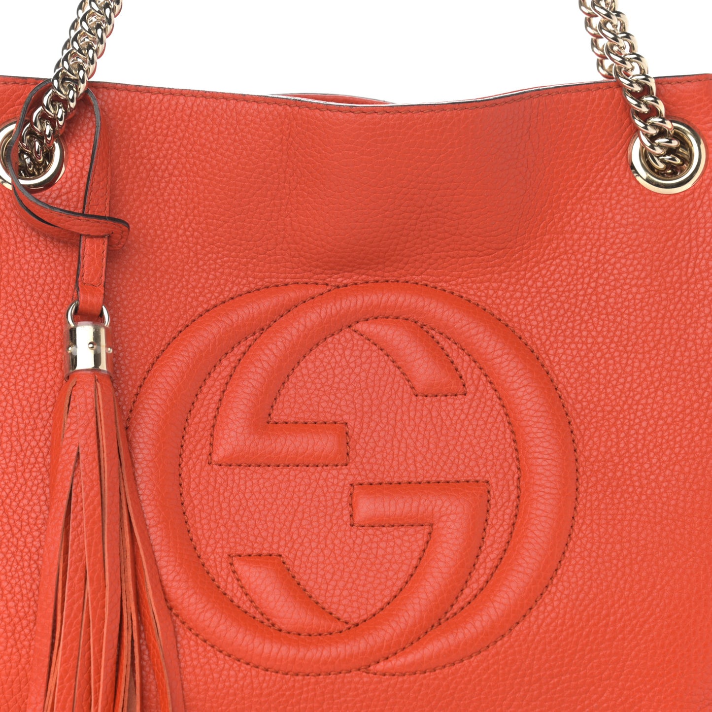 Pebbled Calfskin Medium Soho Chain Shoulder Bag Sun Orange