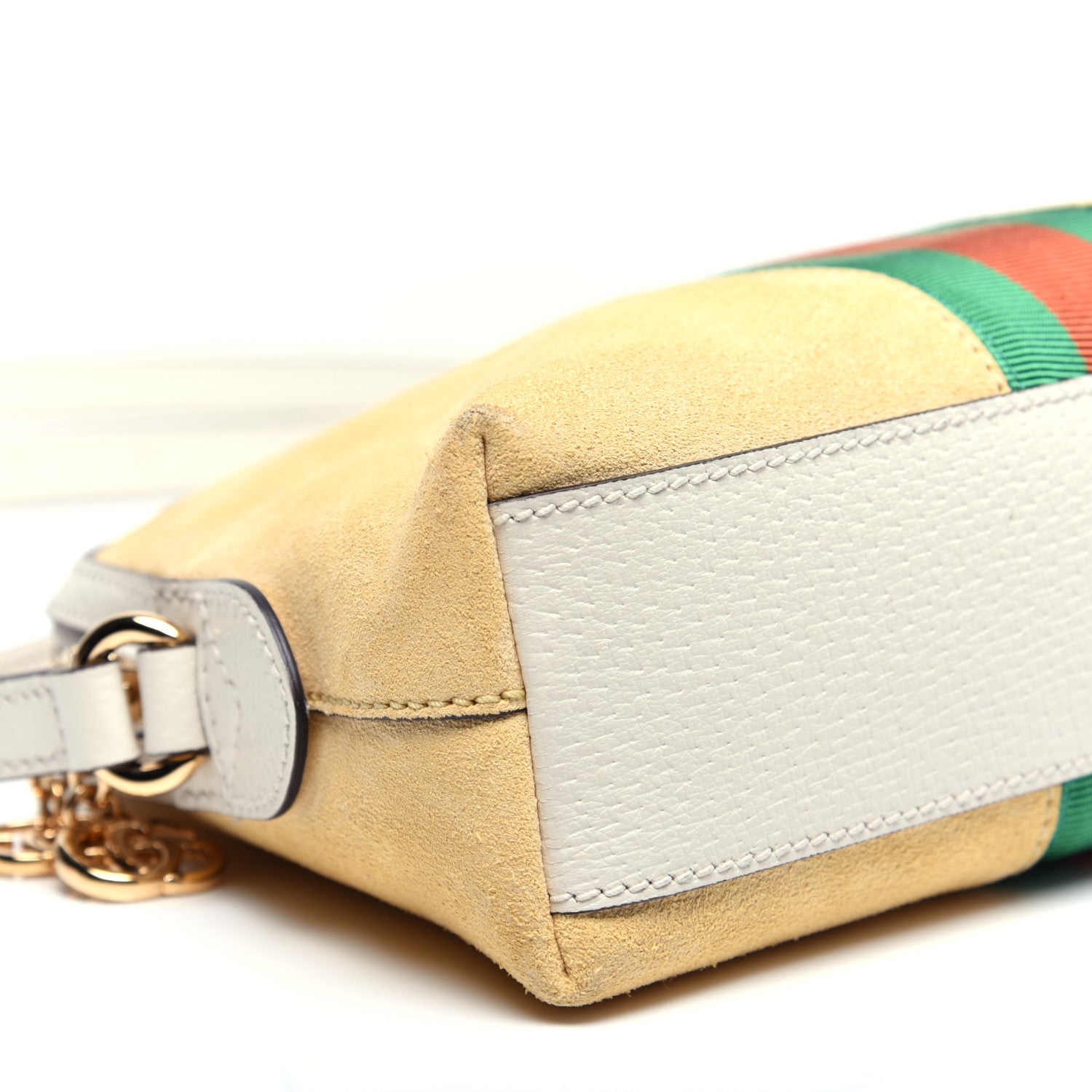Gucci Suede Calfskin GG Web Small Ophidia Dome Shoulder Bag Burro New Mystic White 6 of 13